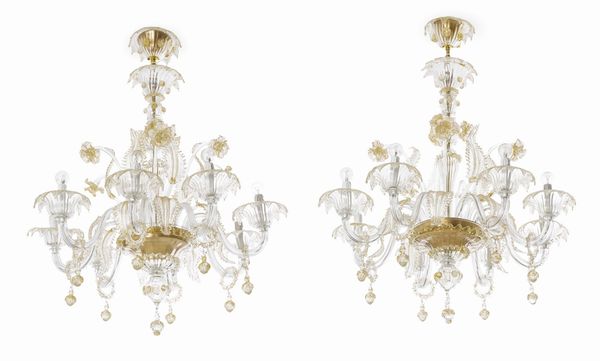 Coppia di lampadari in vetro. Murano, XX secolo  - Asta Dimore Italiane - Associazione Nazionale - Case d'Asta italiane