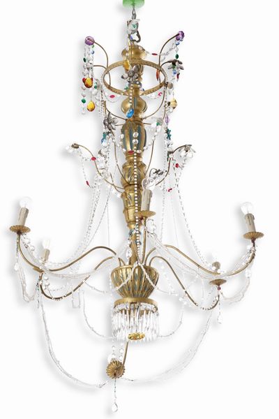 Lampadario in legno e metallo dorati. XX secolo  - Asta Dimore Italiane - Associazione Nazionale - Case d'Asta italiane