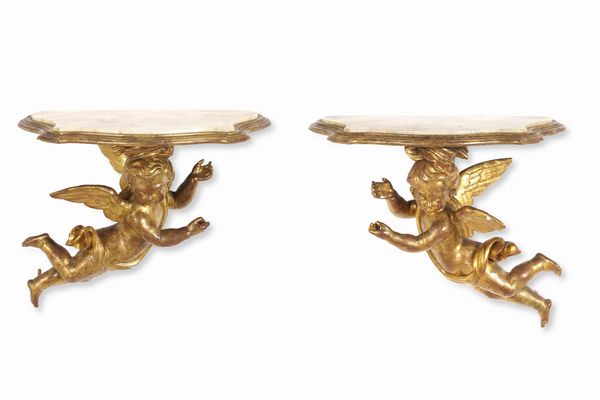 Coppia di mensole con putti. XIX-XX secolo  - Asta Dimore Italiane - Associazione Nazionale - Case d'Asta italiane