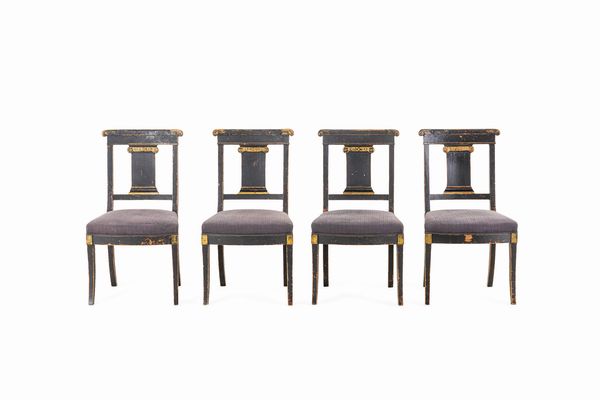 Gruppo di sei sedie in legno stile direttorio. XX secolo  - Asta Dimore Italiane - Associazione Nazionale - Case d'Asta italiane