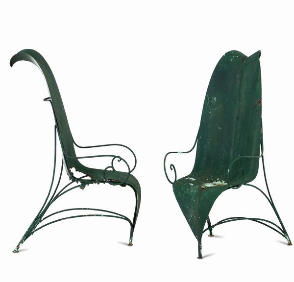 Fabrizio Corneli : Due poltrone modello Foglia. Mirabili, Italia, 1980 ca.  - Asta Dimore Italiane - Associazione Nazionale - Case d'Asta italiane