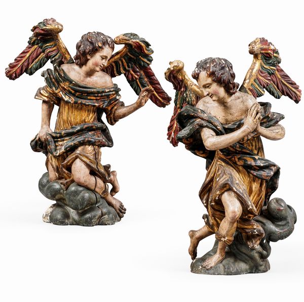 Coppia di angeli genuflessi. Arte barocca italiana, prima met� del XVII secolo  - Asta Dimore Italiane - Associazione Nazionale - Case d'Asta italiane