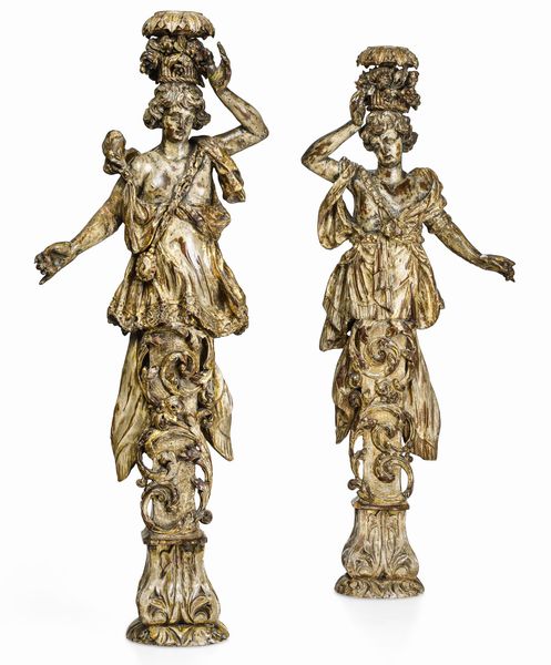 Coppia di cariatidi che reggono cesti di frutta. Veneto, seconda met del XVII secolo  - Asta Dimore Italiane - Associazione Nazionale - Case d'Asta italiane