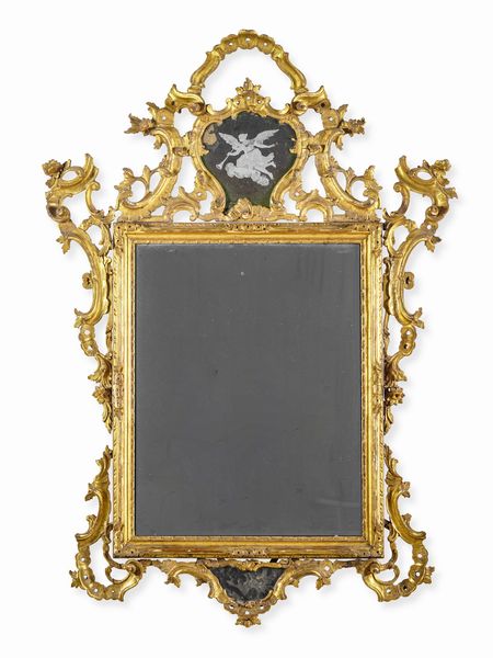 Specchiera Luigi XIV in legno intagliato e dorato. Veneto, XVIII secolo  - Asta Dimore Italiane - Associazione Nazionale - Case d'Asta italiane
