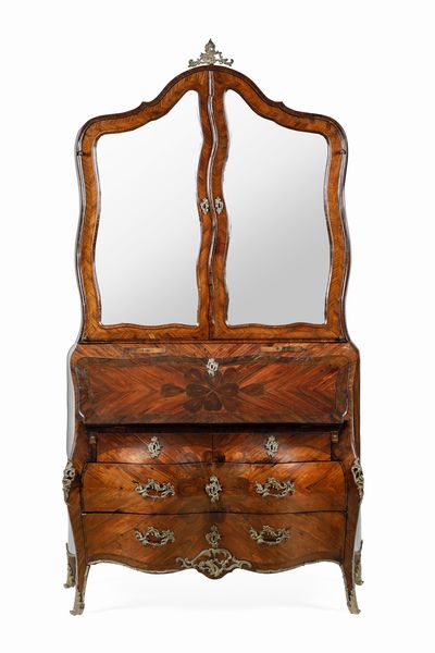 Trumeau lastronato in palissandro ed intarsiato in violetto con il motivo del quadrifoglio. Genova, XVIII secolo  - Asta Dimore Italiane - Associazione Nazionale - Case d'Asta italiane