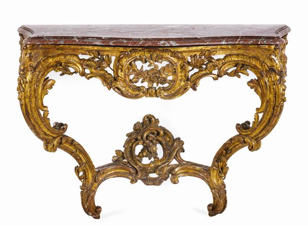 Consolle a goccia in legno intagliato e dorato. Francia, XVIII secolo  - Asta Dimore Italiane - Associazione Nazionale - Case d'Asta italiane