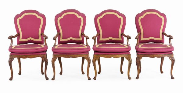 Quattro poltrone Luigi XV in legno di noce. Bologna, XVIII secolo  - Asta Dimore Italiane - Associazione Nazionale - Case d'Asta italiane