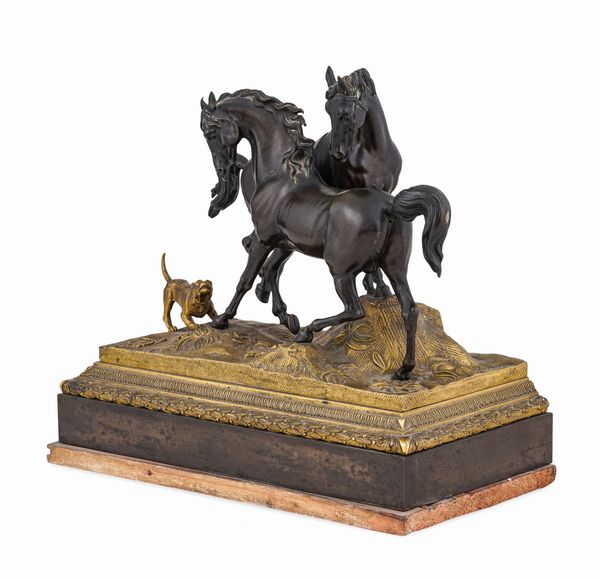 Gruppo con cavalli e cane. Da un modello di Pierre-Jules Mne, Francia seconda met del XIX secolo  - Asta Dimore Italiane - Associazione Nazionale - Case d'Asta italiane