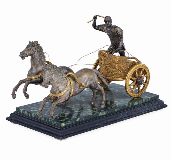 Biga romana in bronzo dorato, argentato e cesellato. Italia XIX secolo  - Asta Dimore Italiane - Associazione Nazionale - Case d'Asta italiane
