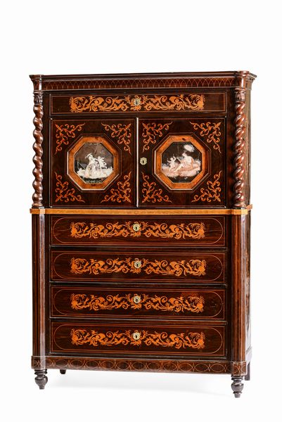 Secretaire lastronato e intarsiato. Napoli, Carlo X, XIX secolo  - Asta Dimore Italiane - Associazione Nazionale - Case d'Asta italiane