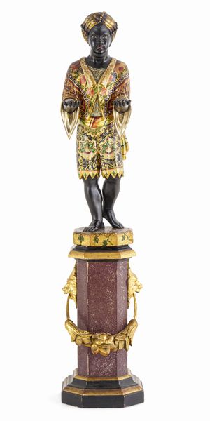 Moro in legno scolpito, laccato e dorato. Venezia, XIX secolo  - Asta Dimore Italiane - Associazione Nazionale - Case d'Asta italiane