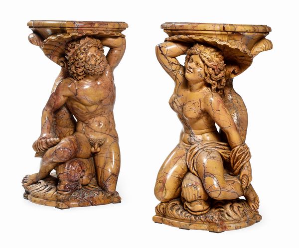 Poseidone e Anfitrite in stile barocco. Scultore del XX secolo  - Asta Dimore Italiane - Associazione Nazionale - Case d'Asta italiane