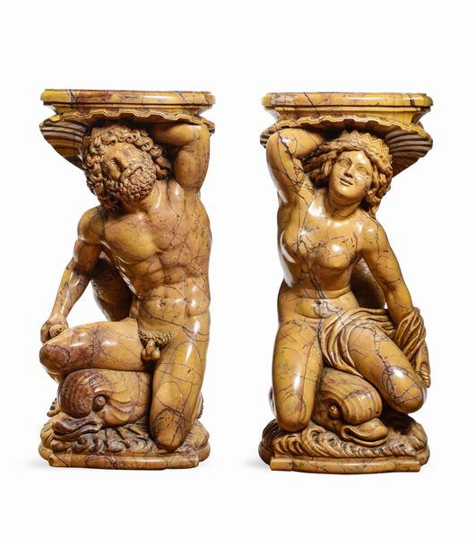 Poseidone e Anfitrite in stile barocco. Scultore del XX secolo  - Asta Dimore Italiane - Associazione Nazionale - Case d'Asta italiane