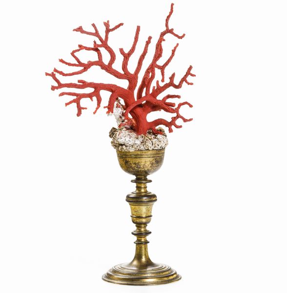 Ramo in corallo su base in bronzo dorato. XIX-XX secolo  - Asta Dimore Italiane - Associazione Nazionale - Case d'Asta italiane