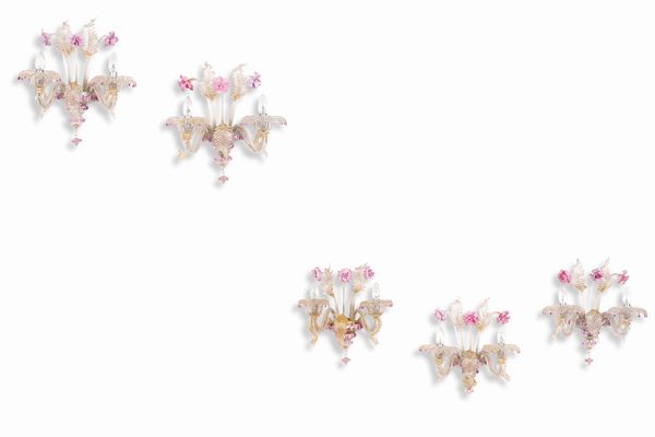 Cinque appliques in vetro. XX secolo  - Asta Dimore Italiane - Associazione Nazionale - Case d'Asta italiane