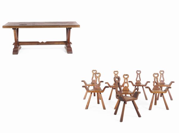 Tavolo in legno e otto sedie rustiche, XX secolo  - Asta Dimore Italiane - Associazione Nazionale - Case d'Asta italiane