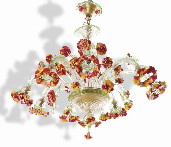 Lampadario in vetro. Murano, XX secolo  - Asta Dimore Italiane - Associazione Nazionale - Case d'Asta italiane