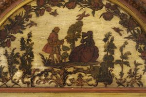 Armadio in legno dipinto e decorato ad arte povera, in stile settecentesco  - Asta Dimore Italiane - Associazione Nazionale - Case d'Asta italiane