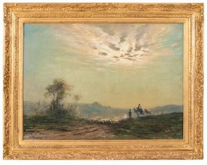 Henri Louis Foreau - Paesaggio con figure a cavallo e gregge