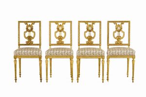 Sei sedie e tavolo da parete in stile Luigi XVI. Francia, XIX-XX secolo  - Asta Dimore Italiane - Associazione Nazionale - Case d'Asta italiane