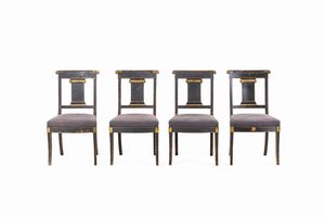 Gruppo di sei sedie in legno stile direttorio. XX secolo  - Asta Dimore Italiane - Associazione Nazionale - Case d'Asta italiane