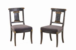 Gruppo di sei sedie in legno stile direttorio. XX secolo  - Asta Dimore Italiane - Associazione Nazionale - Case d'Asta italiane