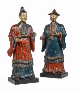 Coppia grandi di magot in stucco dipinto. Piemonte, seconda met� del XVIII secolo  - Asta Dimore Italiane - Associazione Nazionale - Case d'Asta italiane