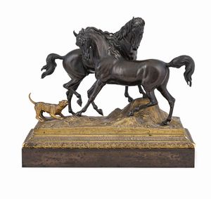 Gruppo con cavalli e cane. Da un modello di Pierre-Jules Mne, Francia seconda met del XIX secolo  - Asta Dimore Italiane - Associazione Nazionale - Case d'Asta italiane