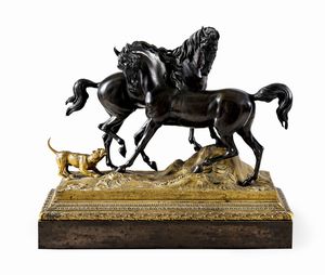 Gruppo con cavalli e cane. Da un modello di Pierre-Jules Mne, Francia seconda met del XIX secolo  - Asta Dimore Italiane - Associazione Nazionale - Case d'Asta italiane