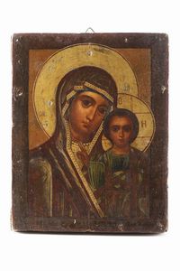 Icona raffigurante la Vergine di Kazan. Russia, bolli in uso dal 1896 al 1908  - Asta Dimore Italiane - Associazione Nazionale - Case d'Asta italiane