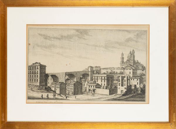 Veduta del ponte e chiesa di Carignano  - Asta Carte geografiche della Liguria e della Corsica - Associazione Nazionale - Case d'Asta italiane