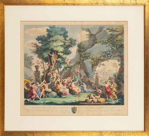 Sipario del nuovo Teatro Carlo Felice rappresentante il canto di Sileno...  - Asta Carte geografiche della Liguria e della Corsica - Associazione Nazionale - Case d'Asta italiane