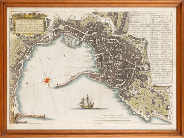 Genova nel solo giro delle sue mura vecchie con l'esposizione delle Chiese e luoghi principali  - Asta Carte geografiche della Liguria e della Corsica - Associazione Nazionale - Case d'Asta italiane