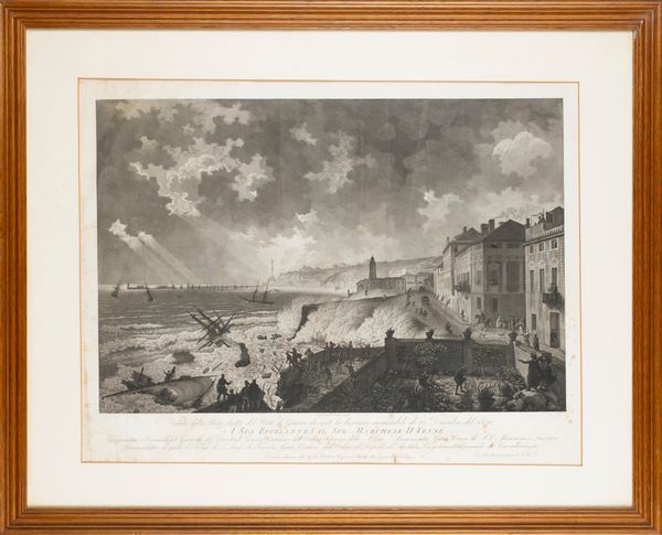 Veduta della riva dritta del Porto di Genova durante la burrasca memorabile de 25 dicembre 1821  - Asta Carte geografiche della Liguria e della Corsica - Associazione Nazionale - Case d'Asta italiane