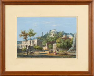 Nicolas Chapuy : Environs de Genes - Vista presa dai giardini di villa Lomellini  - Asta Carte geografiche della Liguria e della Corsica - Associazione Nazionale - Case d'Asta italiane