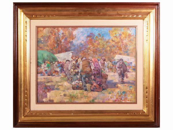 Giulio Da Vicchio : Mercato nel piazzale  - Asta Arte Moderna e Contemporanea - Associazione Nazionale - Case d'Asta italiane