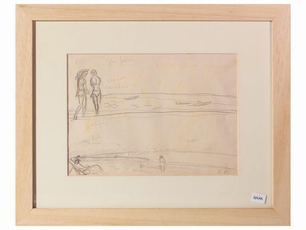 Elisabeth Chaplin : Studio di veduta marina con personaggi  - Asta Arte Moderna e Contemporanea - Associazione Nazionale - Case d'Asta italiane