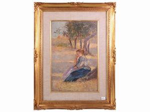 Guglielmo Micheli - Paesaggio campestre con donna seduta
