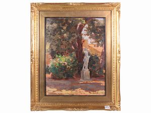 Mario Cocchi - Scorcio di giardino con scultura