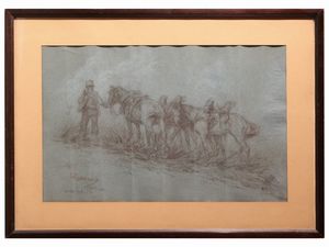 Vittorio Guaccimanni - Uomo con mandria di cavalli 1917