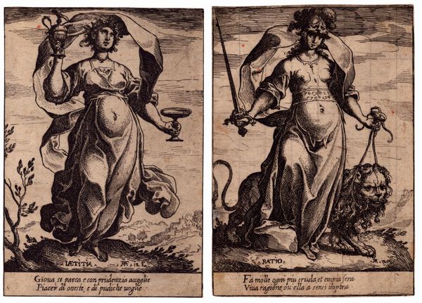 Raffaele Schiaminossi : Ratio - Letitia  - Asta Stampe e Disegni dal XVI al XX secolo - Associazione Nazionale - Case d'Asta italiane