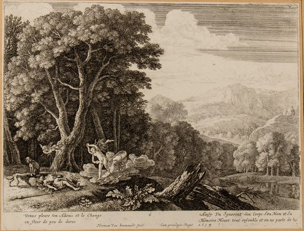Herman Van Swanevelt : Sei paesaggi con la storia di Adone  - Asta Stampe e Disegni dal XVI al XX secolo - Associazione Nazionale - Case d'Asta italiane