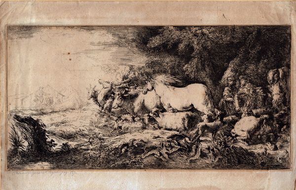Giovanni Benedetto Castiglione detto Il Grechetto : Gli animali entrano nell'arca di No.  - Asta Stampe e Disegni dal XVI al XX secolo - Associazione Nazionale - Case d'Asta italiane