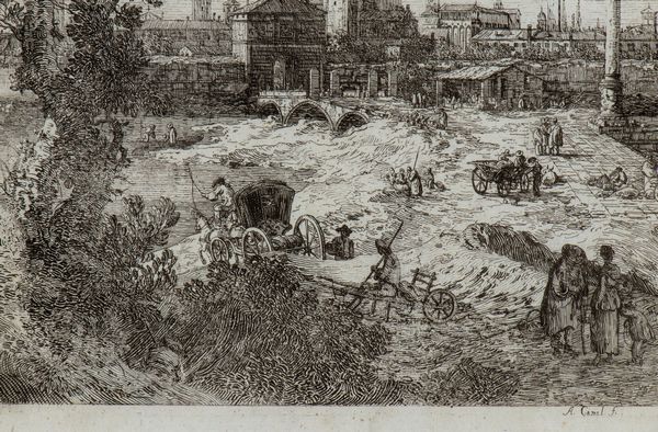 Giovanni Antonio Canal Il Canaletto : Capriccio con edifici padovani  - Asta Stampe e Disegni dal XVI al XX secolo - Associazione Nazionale - Case d'Asta italiane