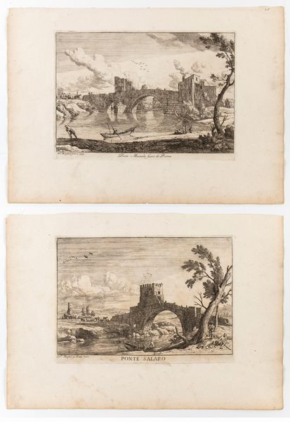 ADRIEN MANGLARD : Ponte Salaro - Ponte Mamolo fuori di Roma  - Asta Stampe e Disegni dal XVI al XX secolo - Associazione Nazionale - Case d'Asta italiane