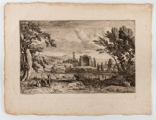 ADRIEN MANGLARD : Paesaggio con architettura antica  - Asta Stampe e Disegni dal XVI al XX secolo - Associazione Nazionale - Case d'Asta italiane