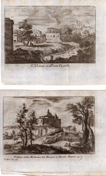 Paolo Anesi : Veduta della Madonna del Rosario a Monte Mario - Veduta di Port Castello  - Asta Stampe e Disegni dal XVI al XX secolo - Associazione Nazionale - Case d'Asta italiane