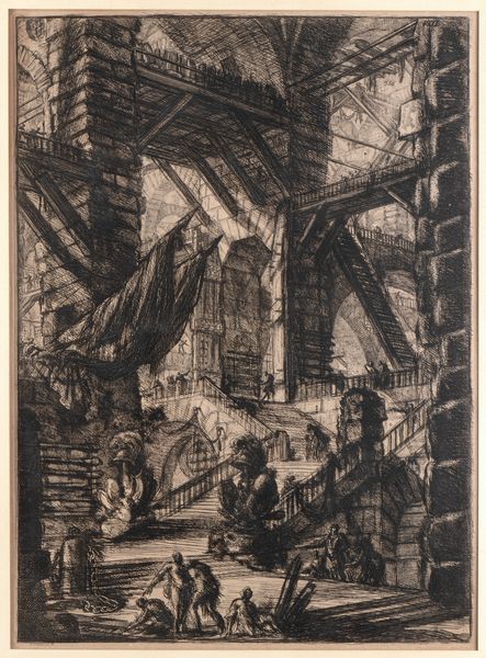 GIOVANNI BATTISTA PIRANESI : Scalone con trofei e due bandiere, dalla serie Carceri  - Asta Stampe e Disegni dal XVI al XX secolo - Associazione Nazionale - Case d'Asta italiane