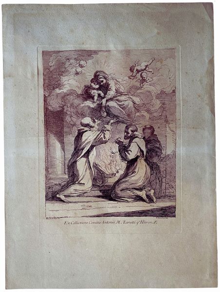 Francesco Bartolozzi : L'apparizione della Vergine a tre santi, dal Guercino  - Asta Stampe e Disegni dal XVI al XX secolo - Associazione Nazionale - Case d'Asta italiane