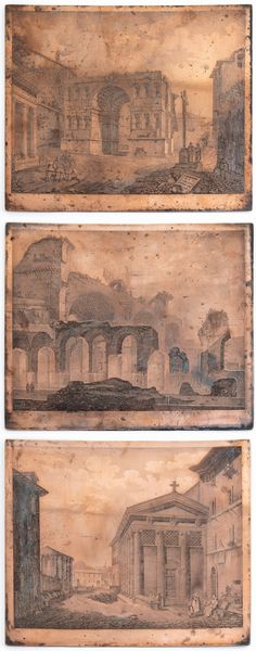 Vedute di Roma: Foro Boario, Arco di Giano e la Basilica di Massenzio  - Asta Stampe e Disegni dal XVI al XX secolo - Associazione Nazionale - Case d'Asta italiane